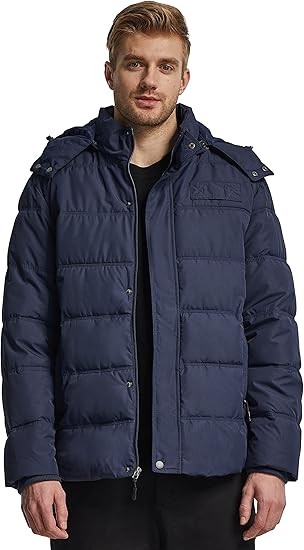 Wantdo Men's Hooded Winter Coat Warm Puffer Jacket Thicken Cotton Coat with Removable Hood
