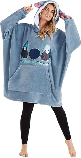 Disney Stitch Hooded Blanket, Women's & Teen Size, Wearable Oversized Fleece Hooded Cape with Pockets, Comfortable Gift for Women