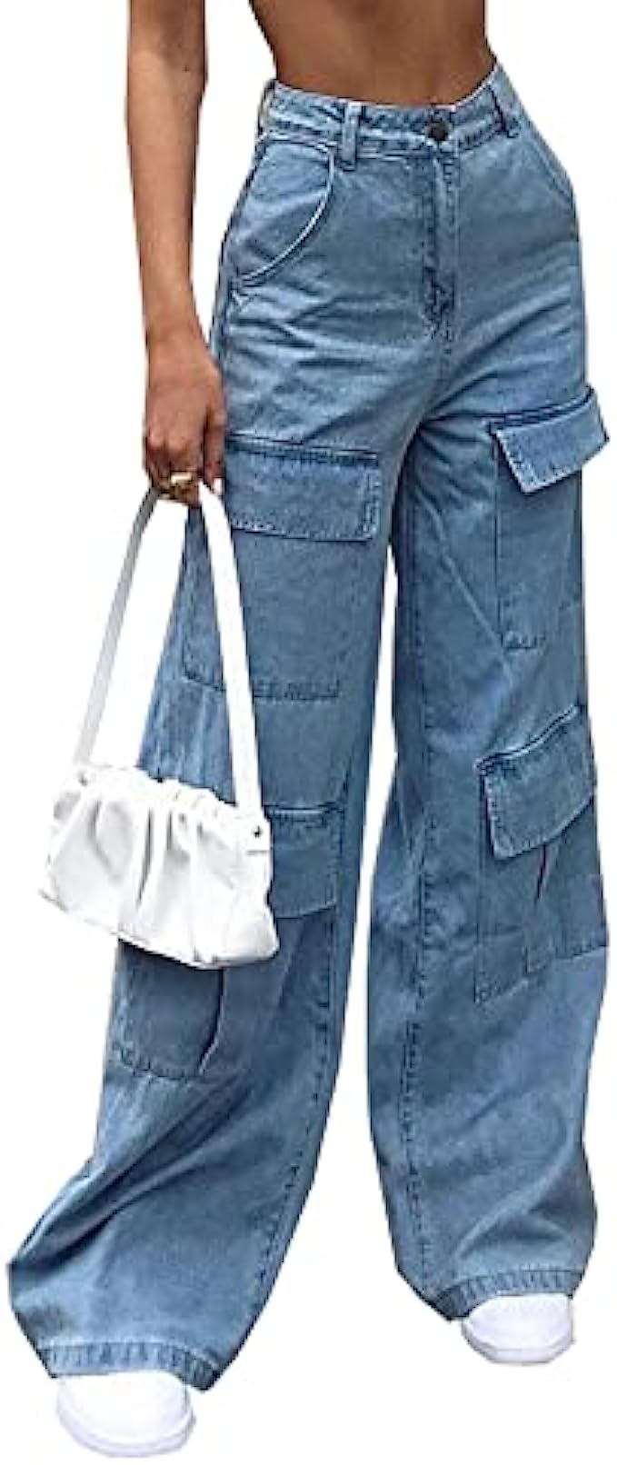 Women&#039;s High Waist Baggy Jeans Flap Pocket Relaxed Fit Straight Wide Leg Y2K Fashion Cargo Jeans