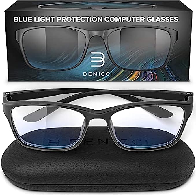 Stylish Blue Light Blocking Glasses for Women or Men - Ease Computer and Digital Eye Strain, Dry Eyes, Headaches and Blurry Vision - Instantly Blocks Glare from Computers and Phone Screens w/Case