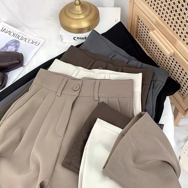 In stock Korean all-match solid color floor-length suit pants for women 2023 spring and summer new style drape temperament ins high waist suit wide pants loose slim mopping lengthened casual pants gen