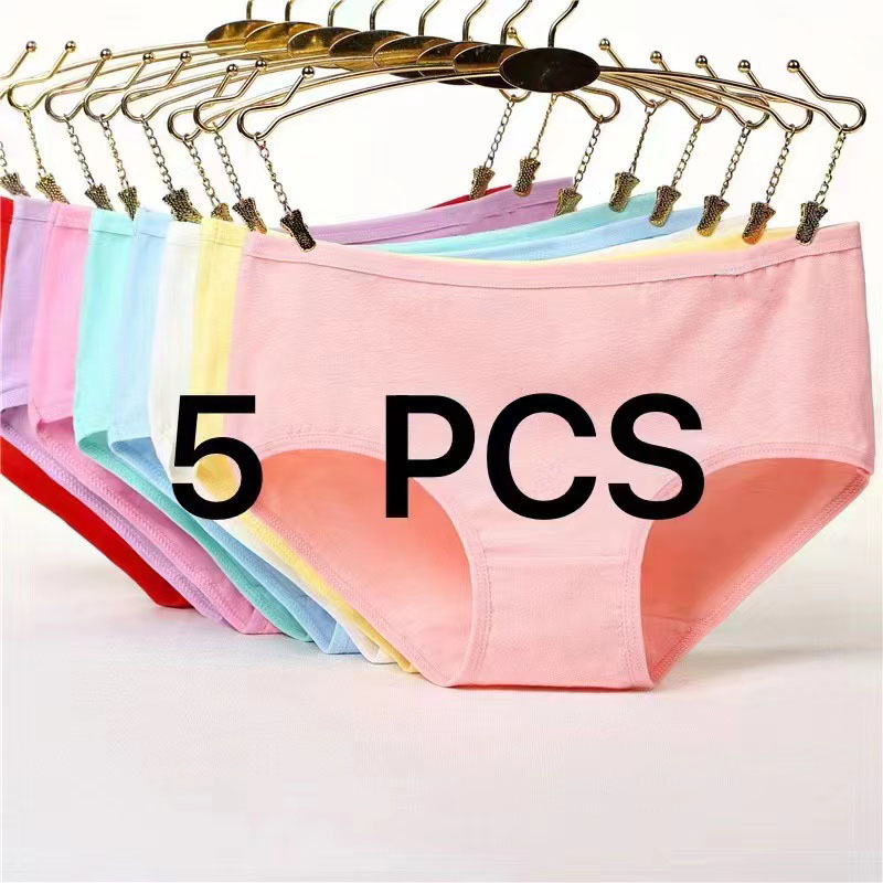 5PCS Cotton Panties Plus Size Women Antibacterial Mid Waist Underwear Soft Breathable Briefs