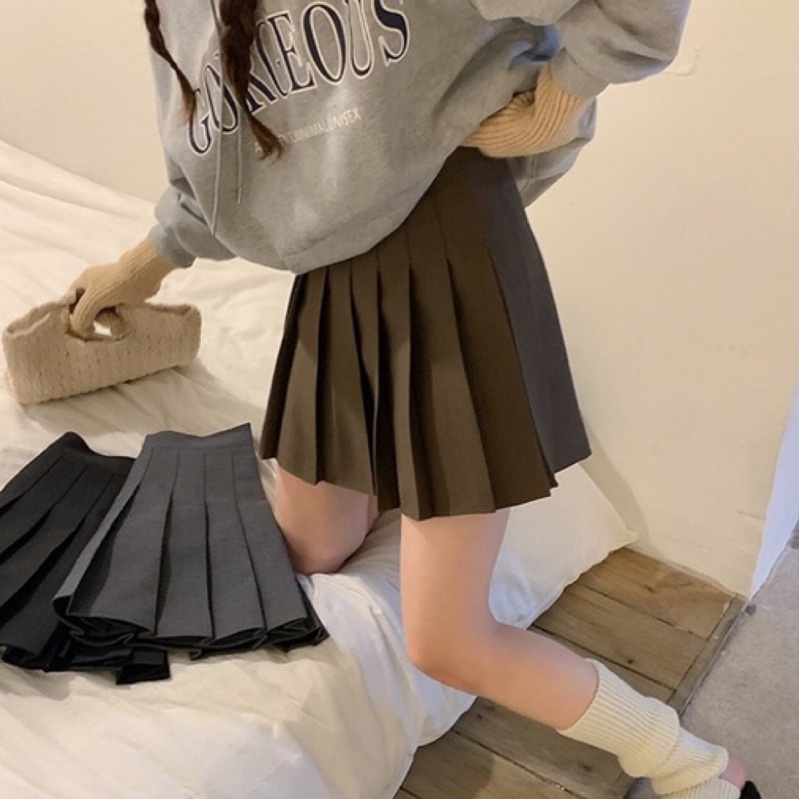 Mili??Shop now?College style pleated skirt~High waist slim pleated skirt/high waist skirt/A-line skirt/short skirt