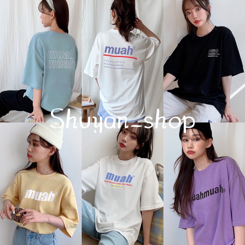 muahmuah short sleeve muah short T-shirt thick cotton classic short sleeve multi-color tops couple clothes Korean purchasing agency muah