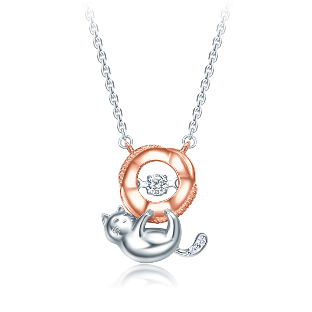 CHOW TAI FOOK Little Gift [小心意] Collection 18K 750 White &amp; Rose Gold Diamond Necklace U181156