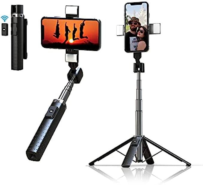 Newringo Selfie Stick Tripod with Fill Light,40&quot; Extendable Cell Phone Tripod Stand,with Wireless Remote,Aluminum,Portable All in One Phone Holder,Compatible with iPhone Android Phones