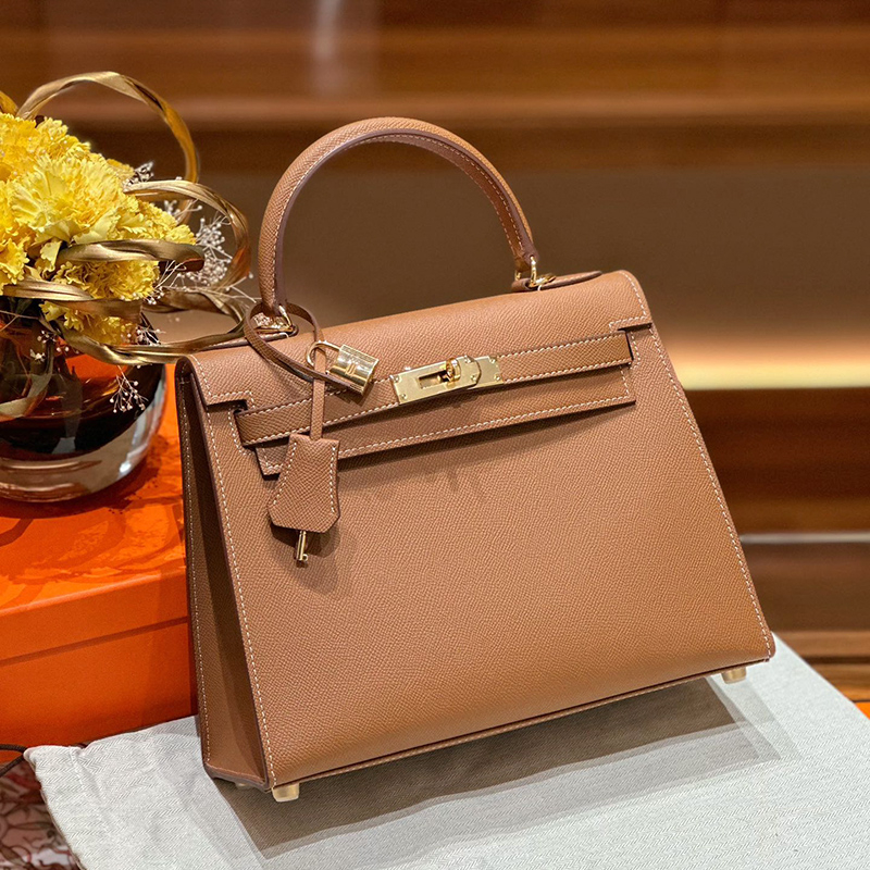 Donnain Handmade Stitching Luxury Epsom Calfskin Genuine Leather Women Desginer Handbags for Office Lady Fashion Gold Hardware Lock Closure 28CM