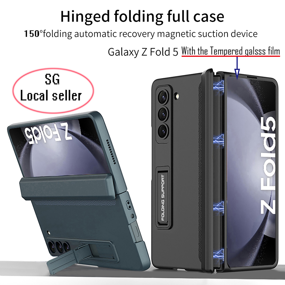 For Samsung Galaxy ZFOLD5 FOLD5 Z Fold 5 Hinge Protection Cover Shockproof Phone Case With Kickstand Screen Protector