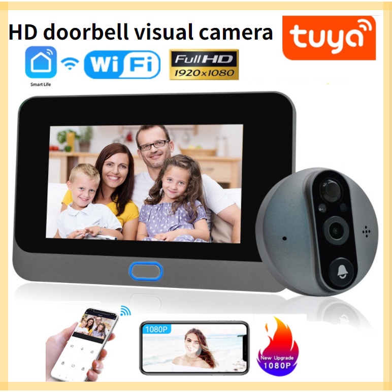 Smart Peephole Camera Tuya WiFi Peephole Door Viewer Wifi Doorbell Video Intercom 4.3&quot; Monitor Detection Built-in battery