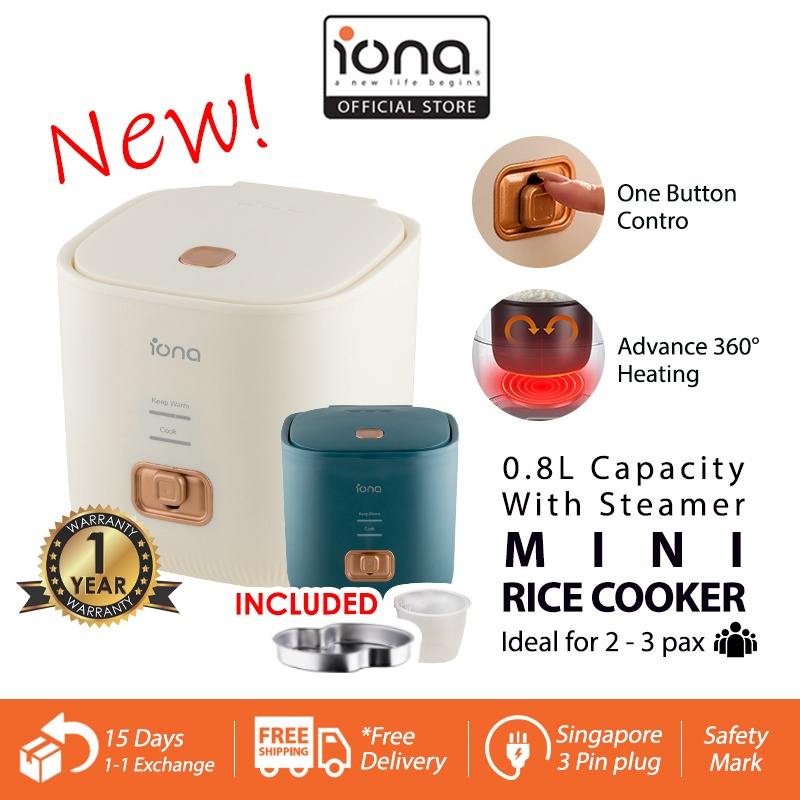 IONA 0.8L Small Mini Rice Cooker Non Stick With Steamer | Multi Function Rice Cooker | 一鍵式电饭锅 電飯鍋 - GLRC085